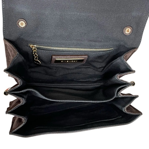 Givenchy Turn-Lock 4G Brown Suede GHW Woven Strap Clutch Handbag - Picture 13 of 15